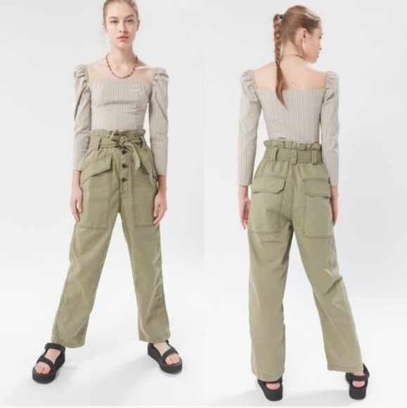 BDG Urban Outfitters Size Medium Umber Army Green Hi-Rise Paperbag Pants NWT - Picture 1 of 12